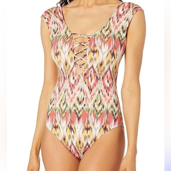 Blue Rod Multicolor Lace-Up Women's Swimsuit size 12 NWT - Picture 1 of 8
